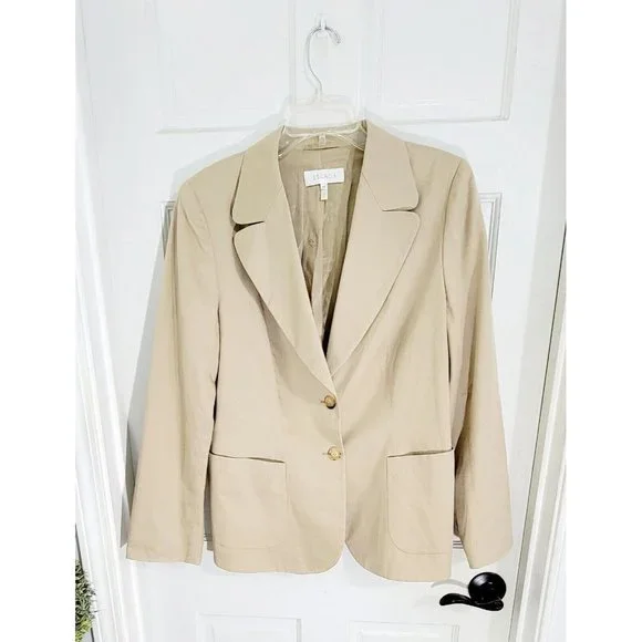 Escada Womens Beige Blazer Coat Long Sleeve Two Front Button w/ Pockets Size 44 - Picture 2 of 10